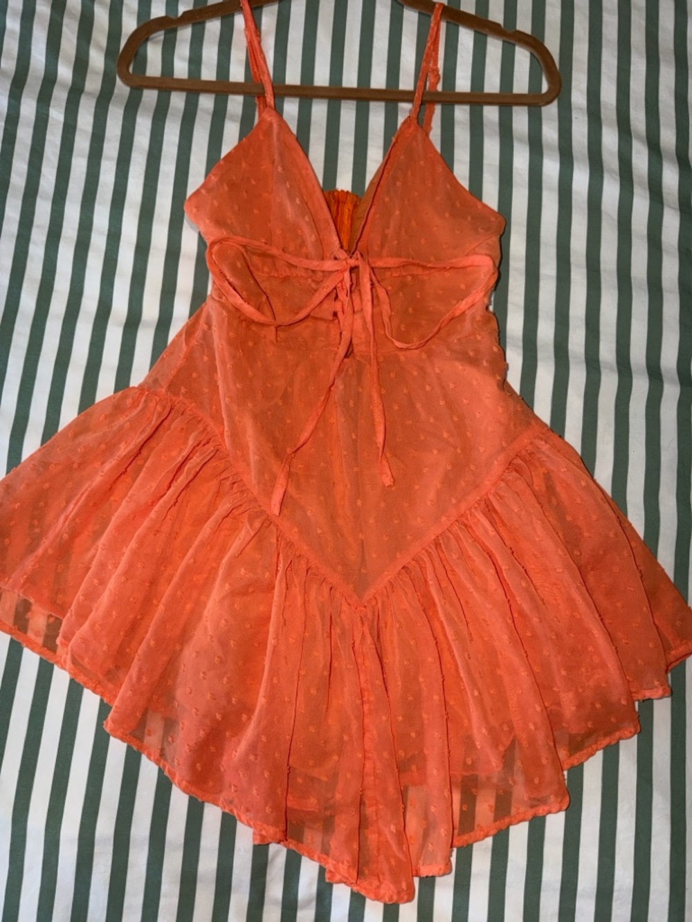 Orange Spaghetti Strap Ruffled Mini Dress with Shorts